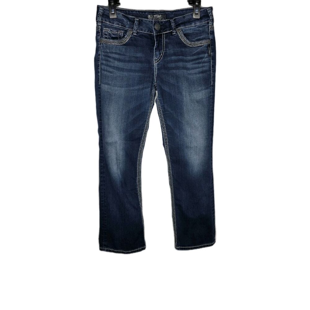 Silver Jeans Suki Capri Womens 29 Blue Denim Jeans Capri Thick Stitch Low Rise